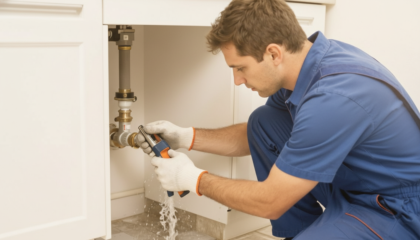 Emergency plumbing repair in progress