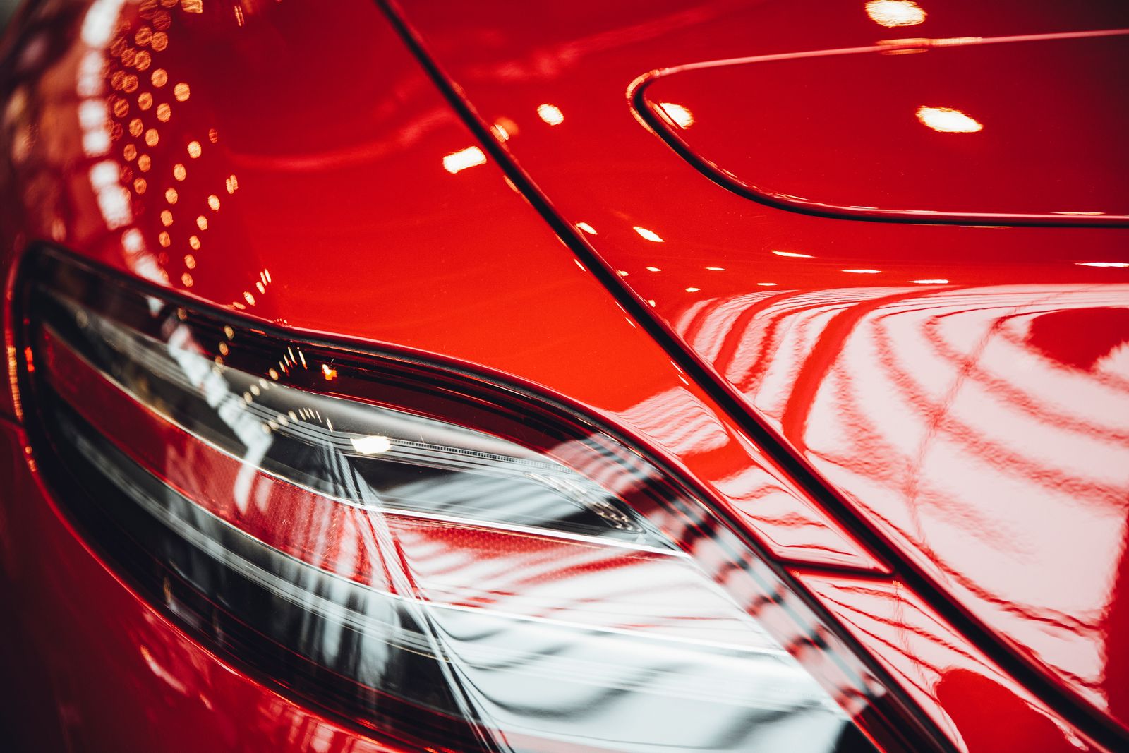 Close-up of corrected red paint with deep ceramic gloss