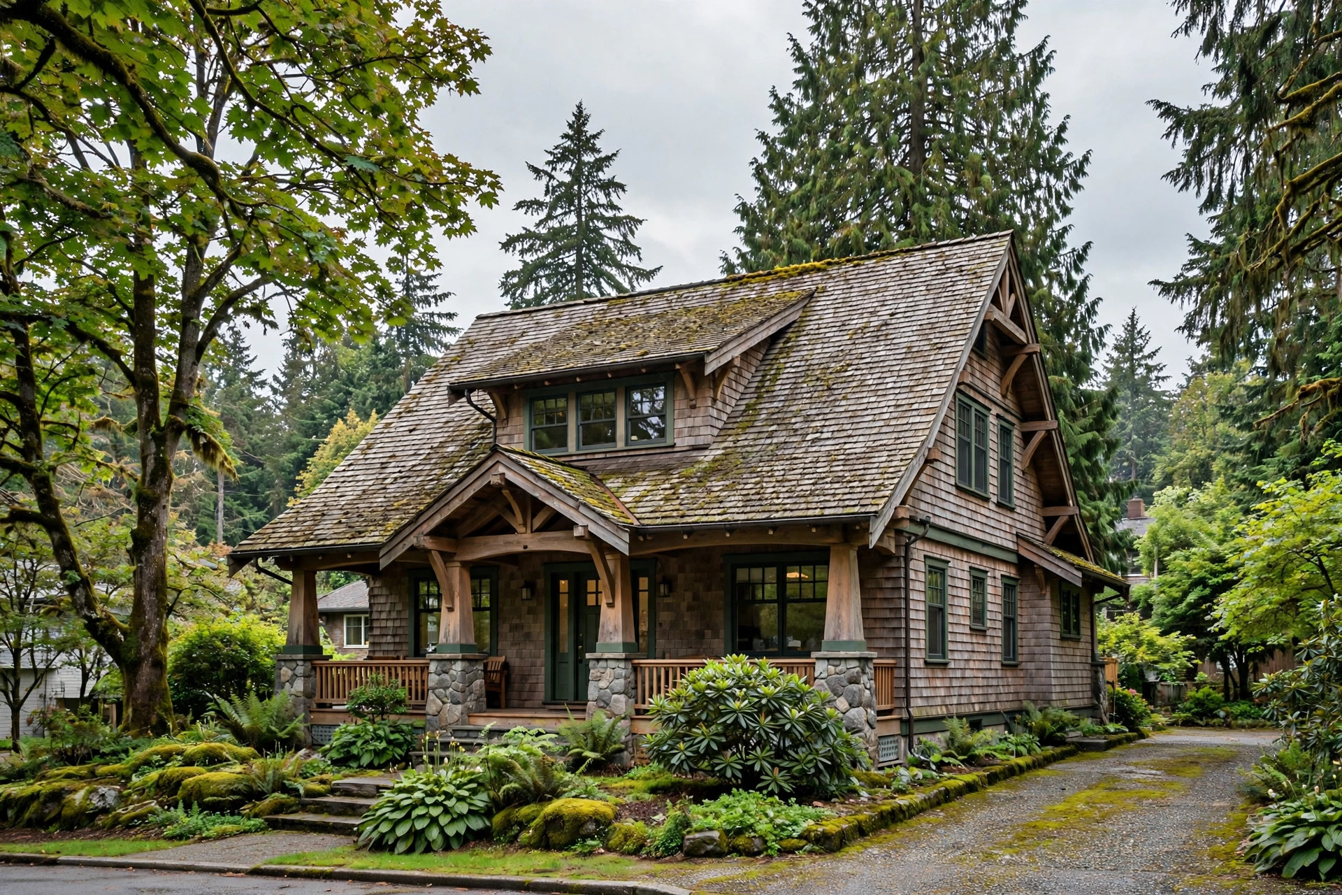 Craftsman home with cedar shake roof
