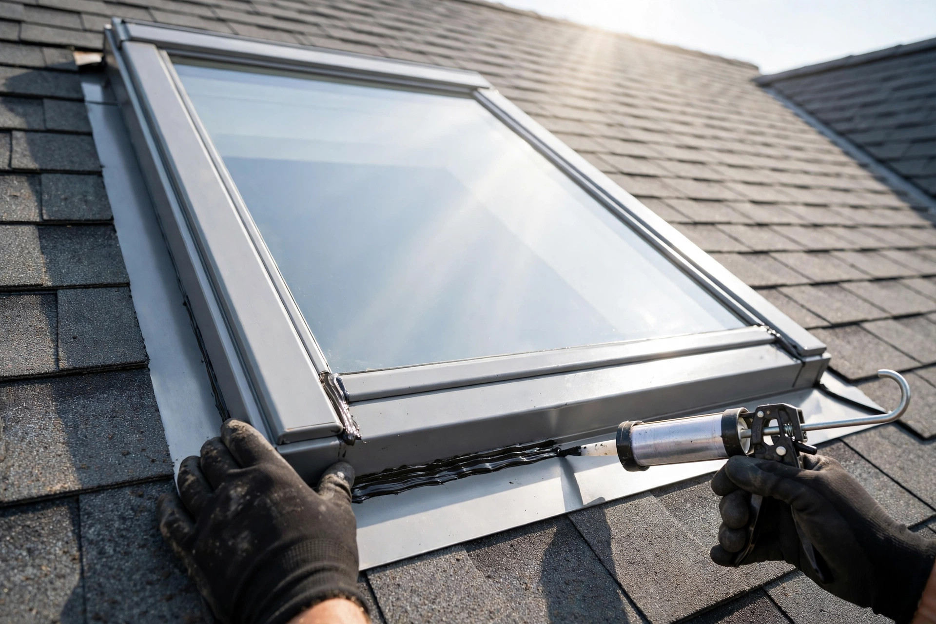 New skylight on a shingle roof