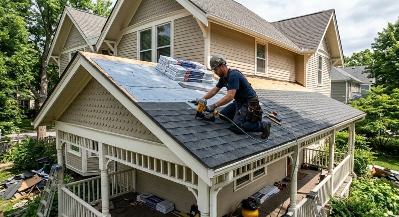 Newly installed asphalt shingle roof on a Calgary home