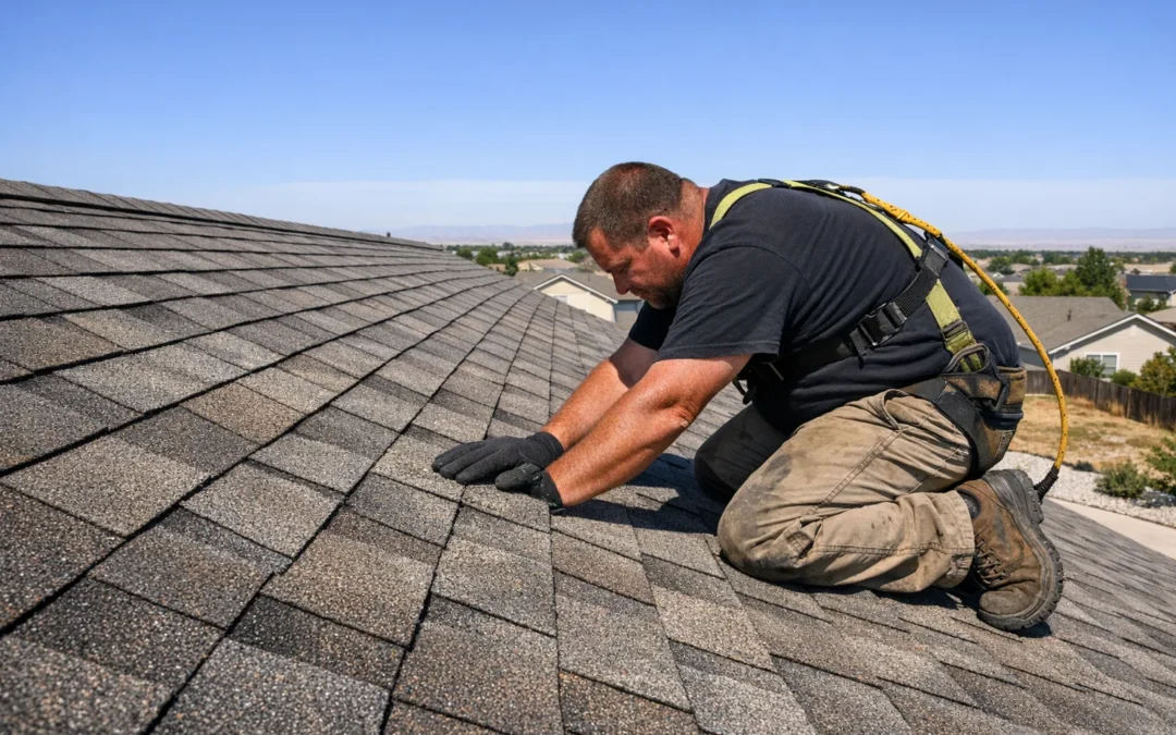 Close-up inspection of asphalt shingles