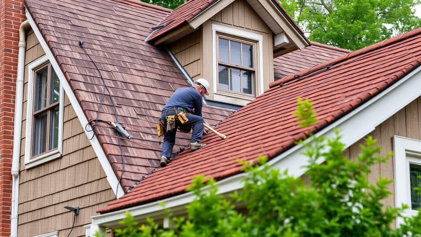 Roofer working on a red tile roof