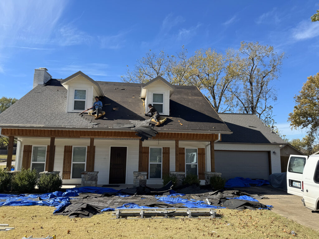 Roofing crew at work on a residential job