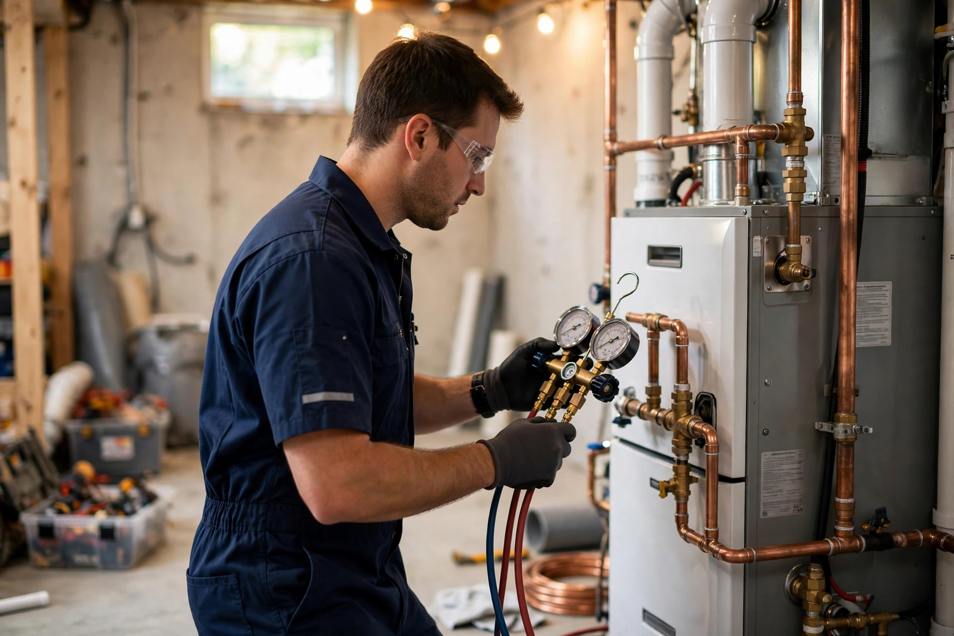 Concept illustration of an HVAC technician at work