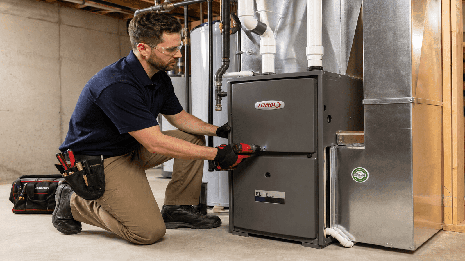 Concept illustration of an HVAC technician at work