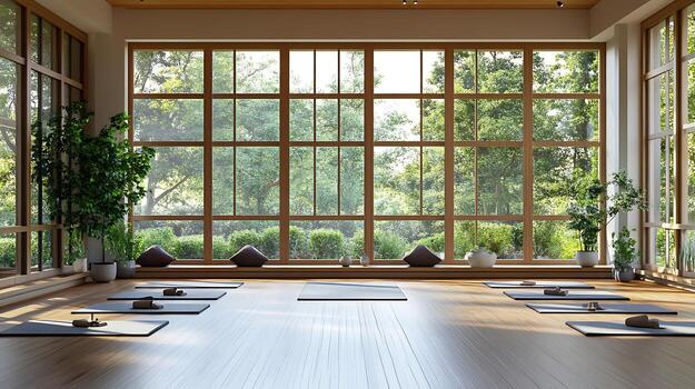 The yoga room set for class