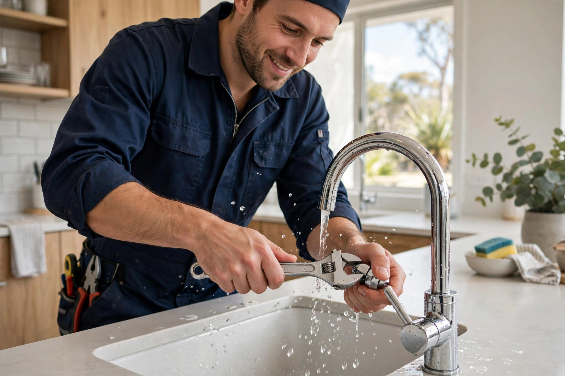 Plumber fixing a tap — concept artwork for Ben The Plumber, Adelaide