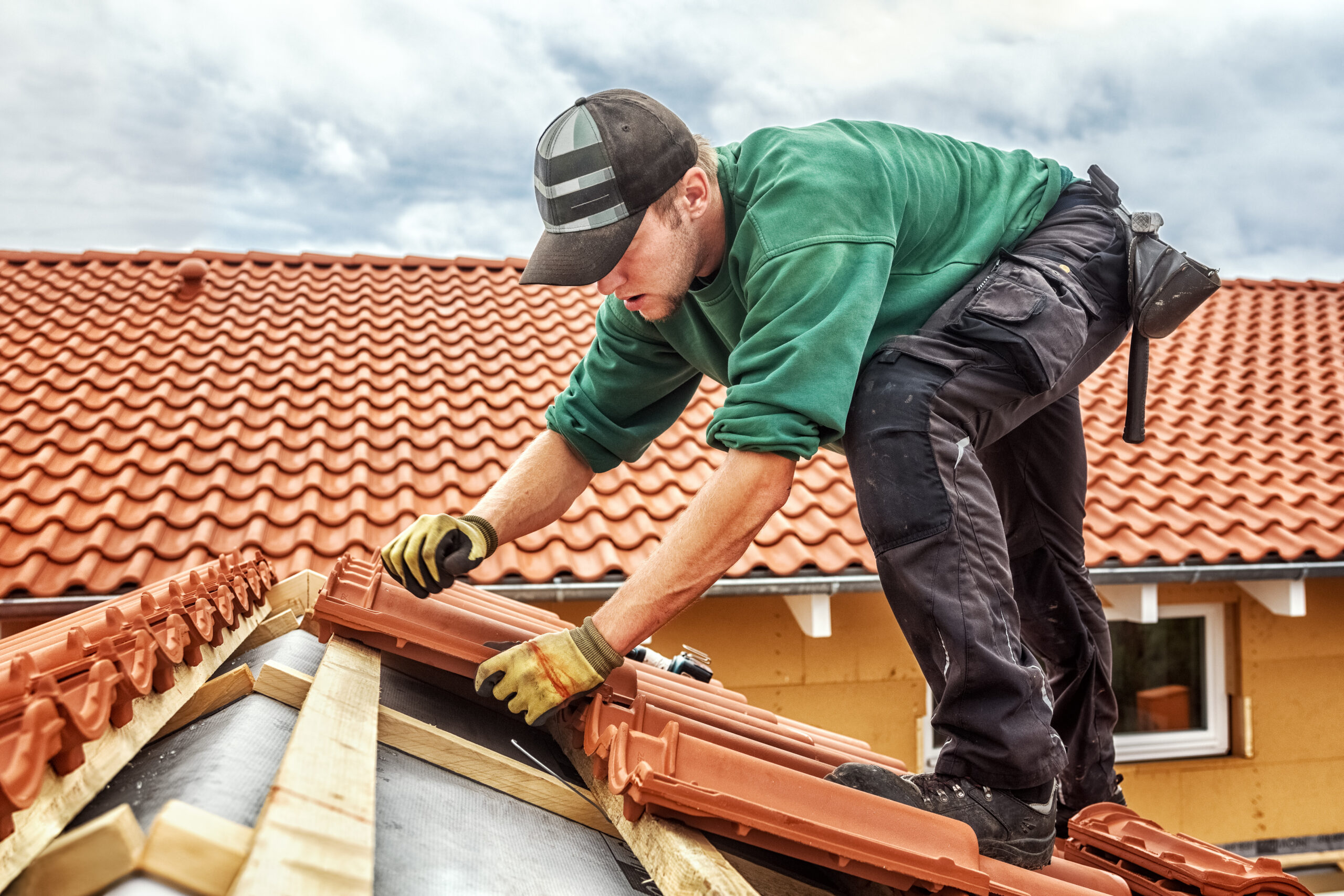 Roofing team on a residential roof