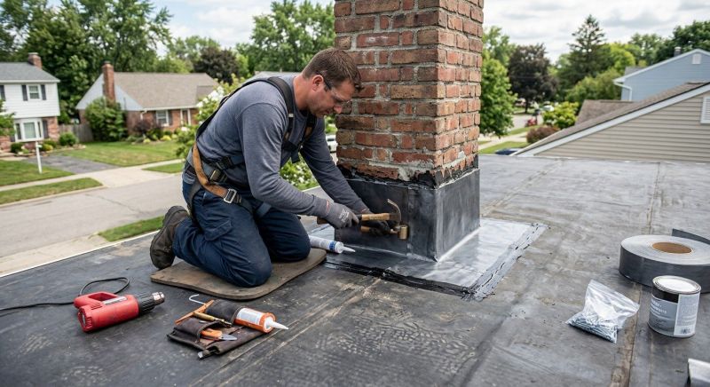 Flat roof flashing repair detail