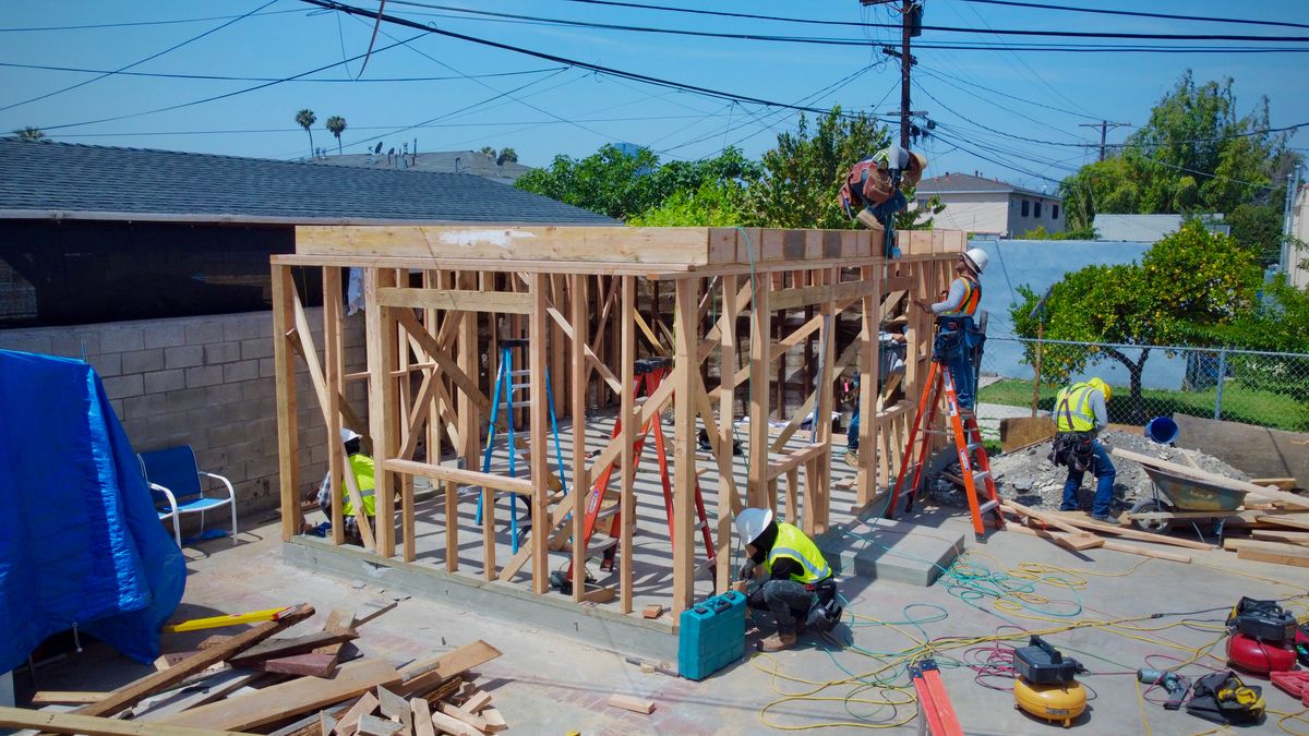 Framing crew at work on a new build