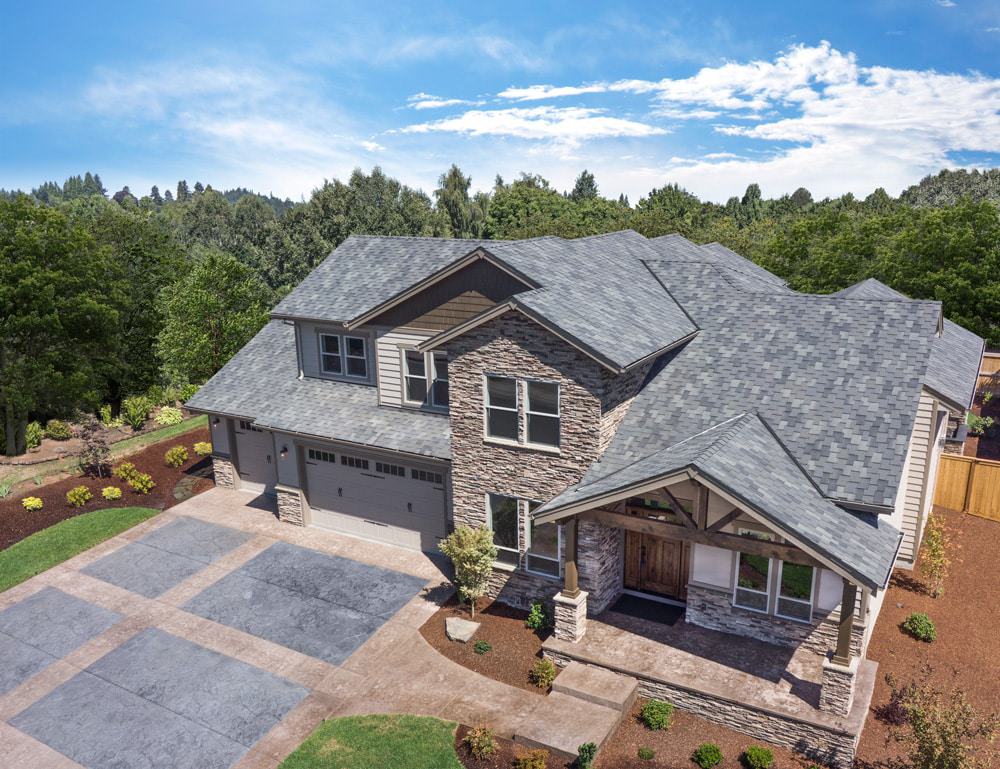 Aerial view of a new shingle roof