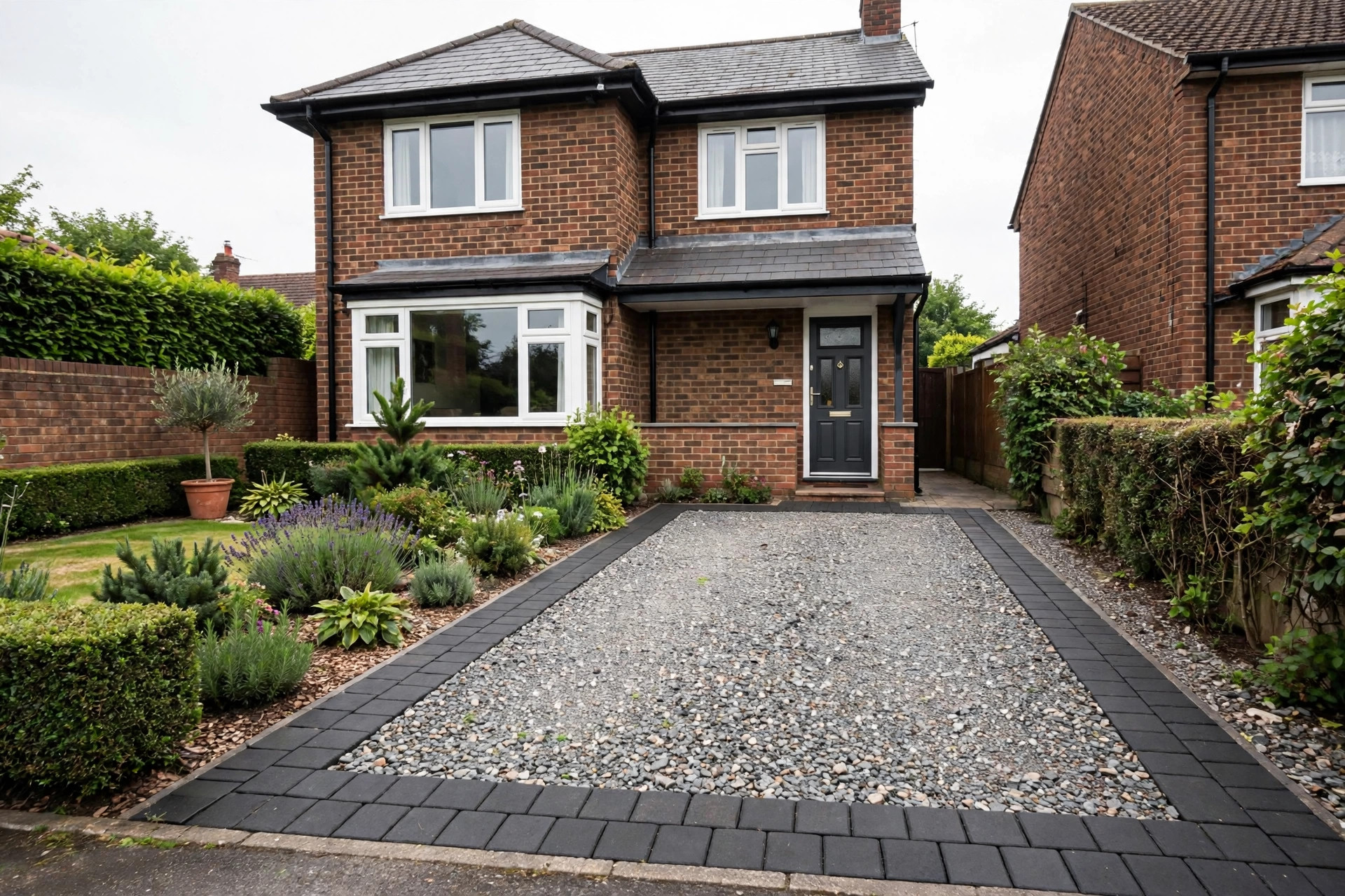 Tidy front driveway with block paving border