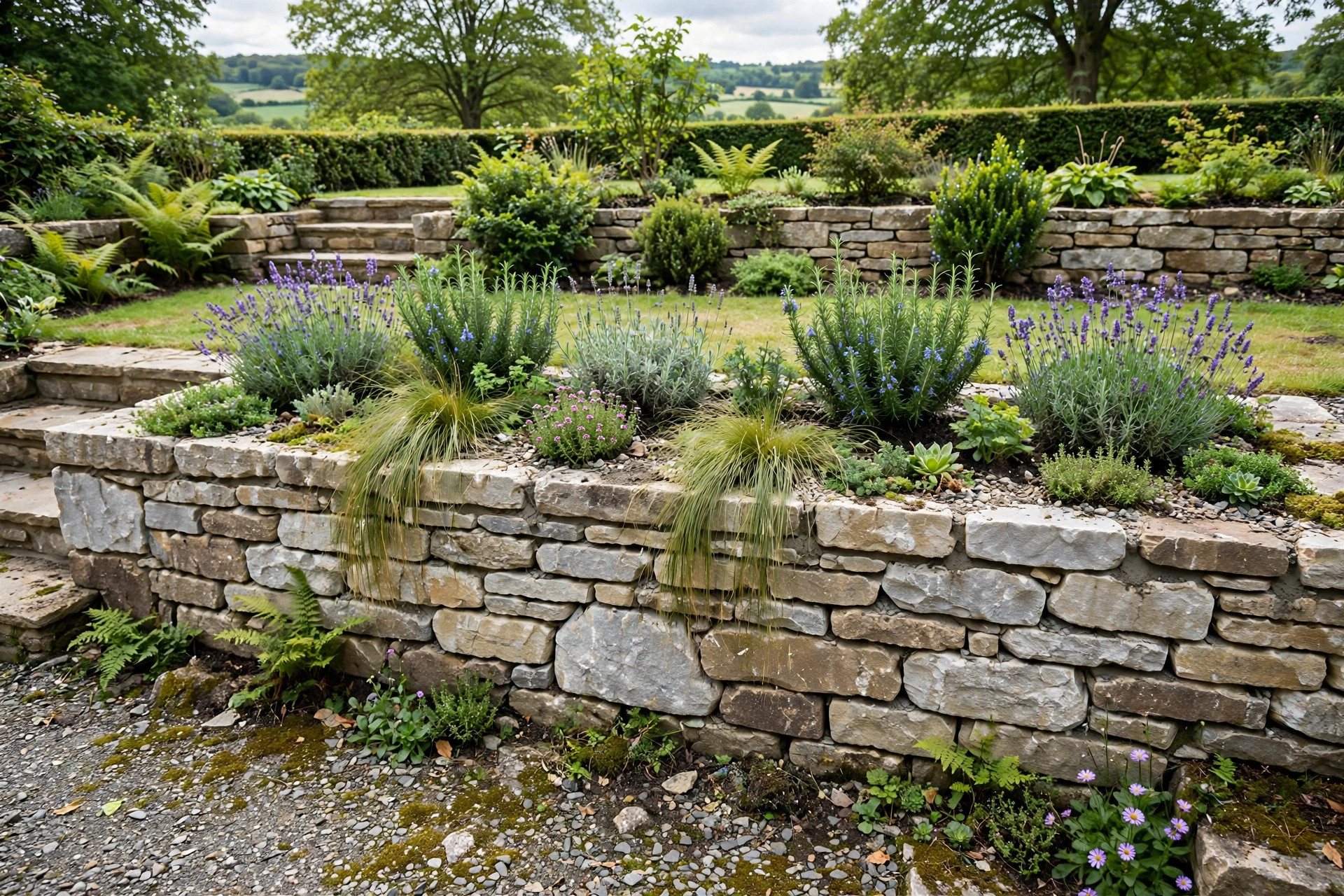 New natural stone garden retaining wall