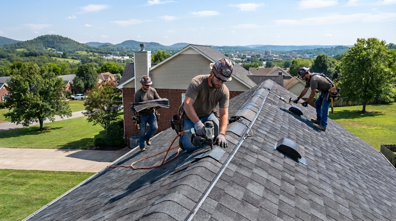Roofing crew at work