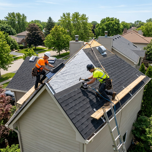 Roof installation crew at work
