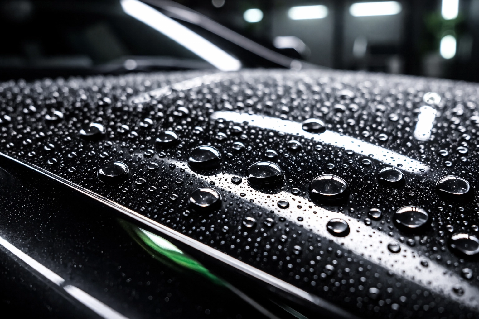 Water beading on ceramic-coated black paint