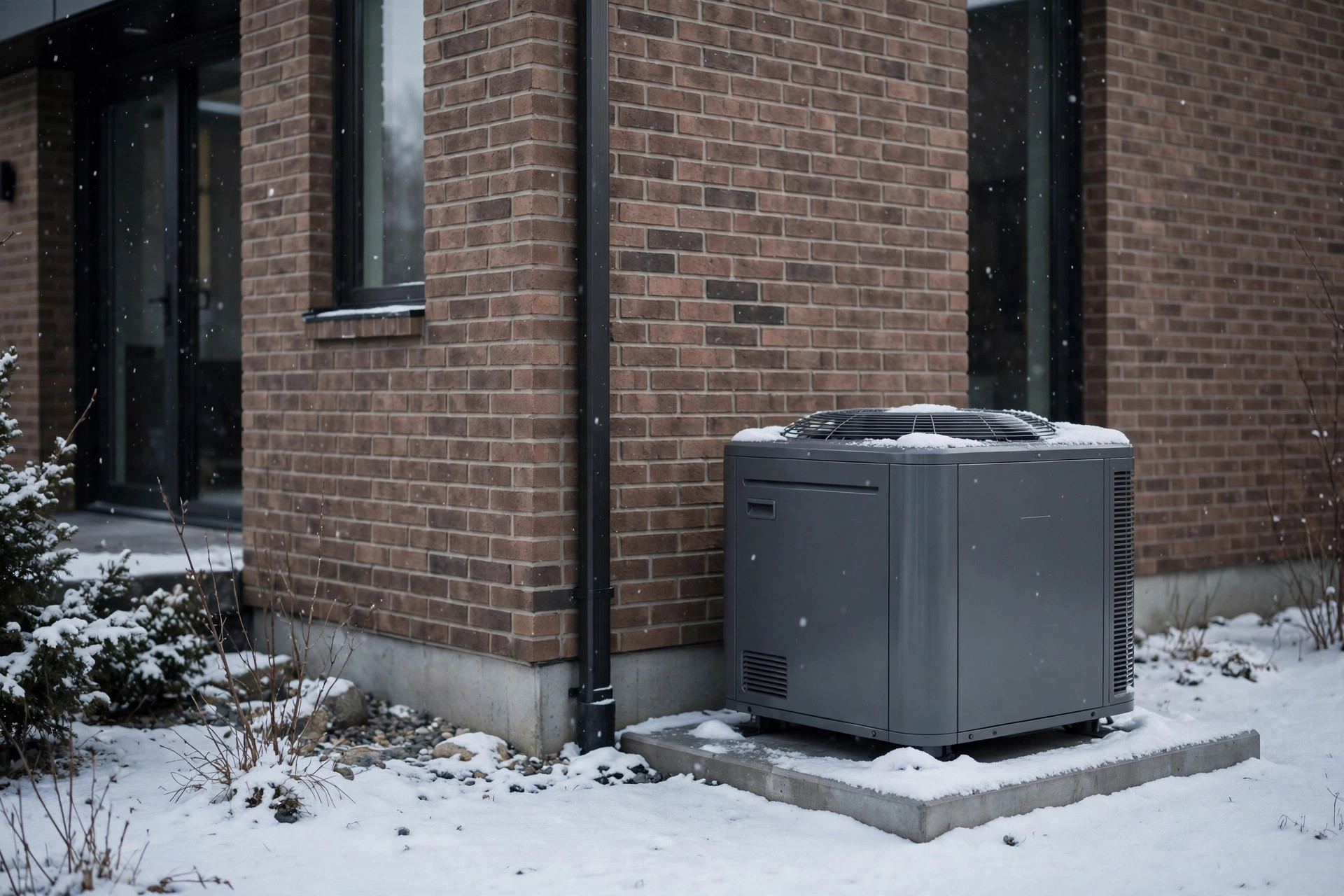 Heat pump beside a Toronto home in winter