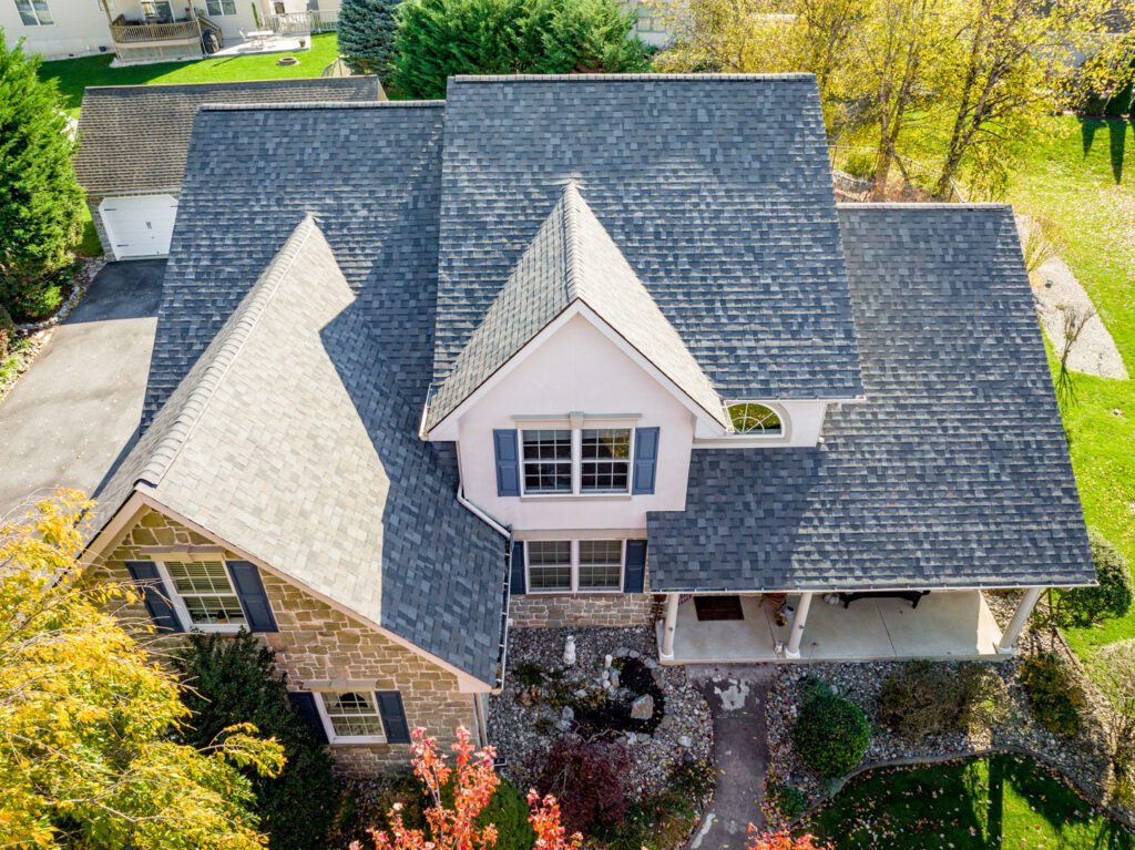 Sample image — aerial view of a home with a new shingle roof