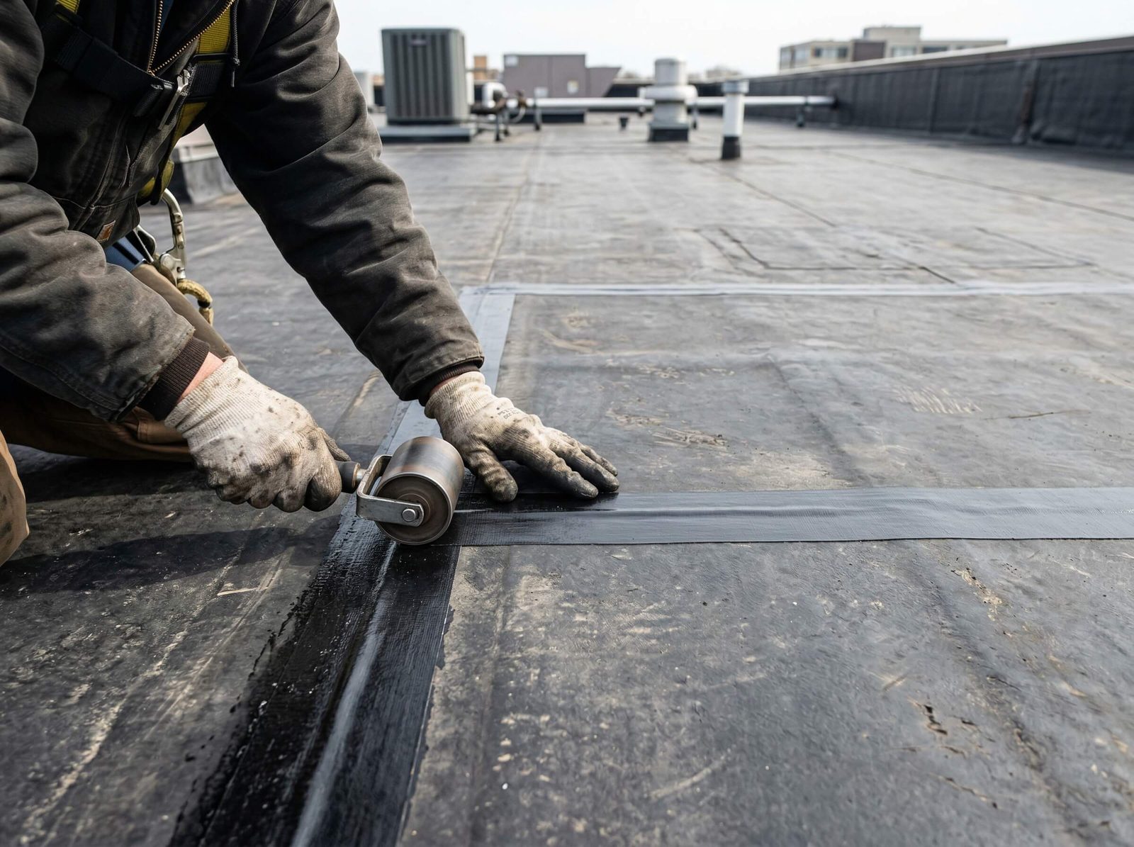 Flat roof membrane installation