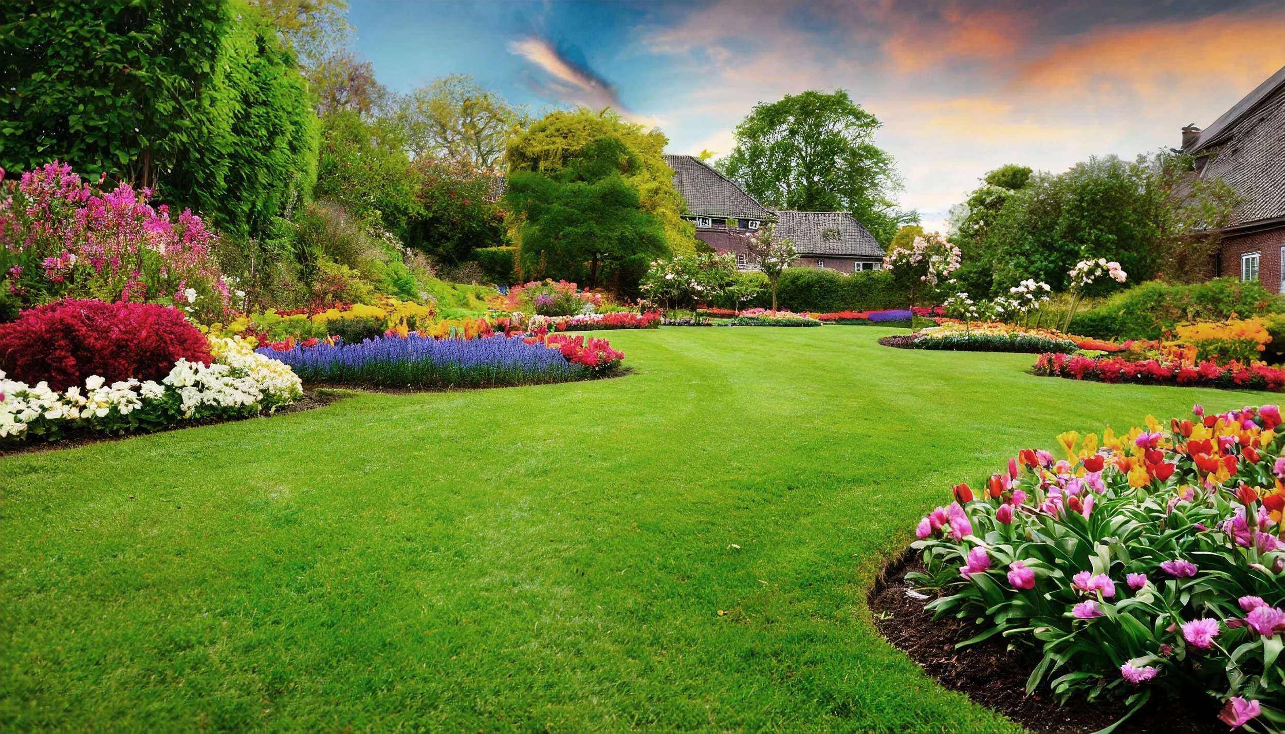 Landscaped garden bed with fresh mulch