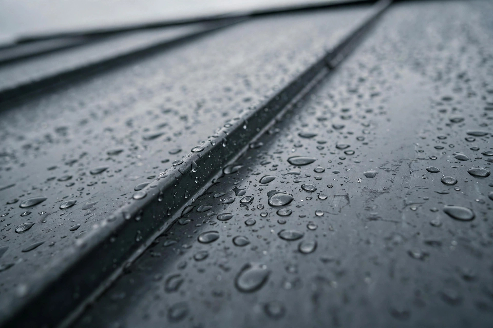Rain on a standing seam metal roof