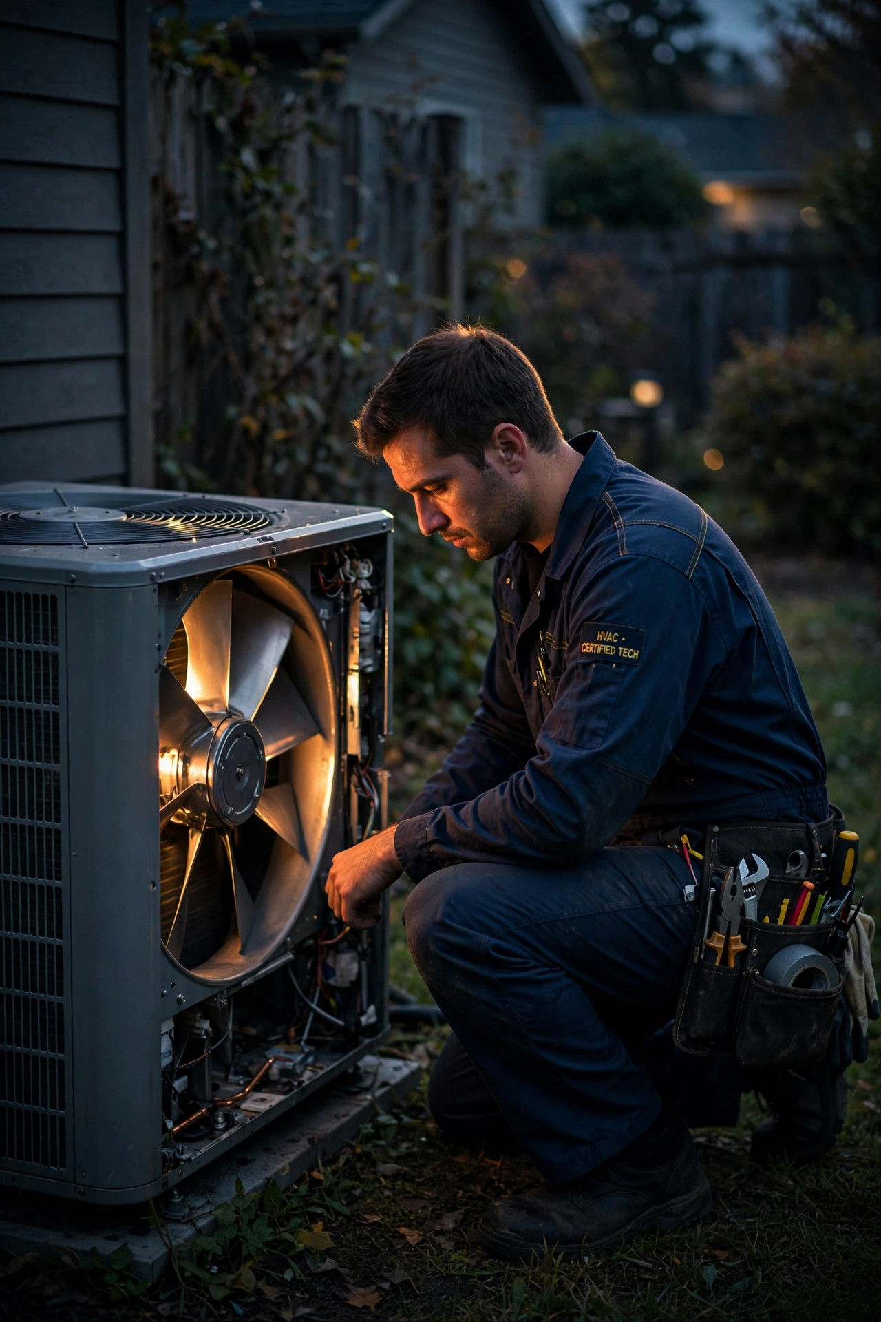 Technician at work at dusk