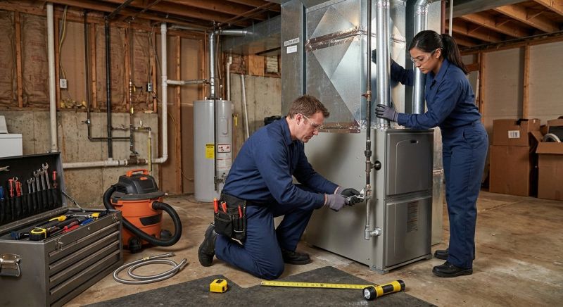Technician installing a furnace