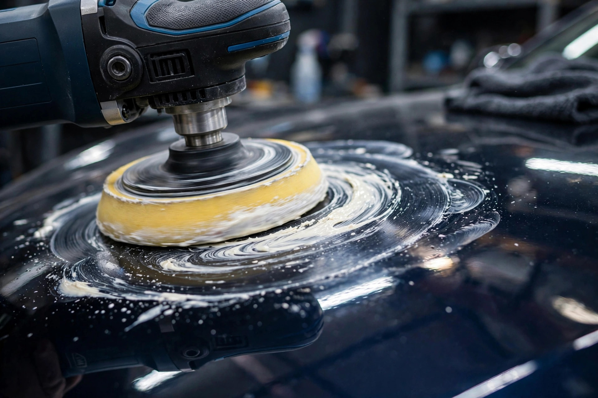Machine polishing swirls out of dark car paint