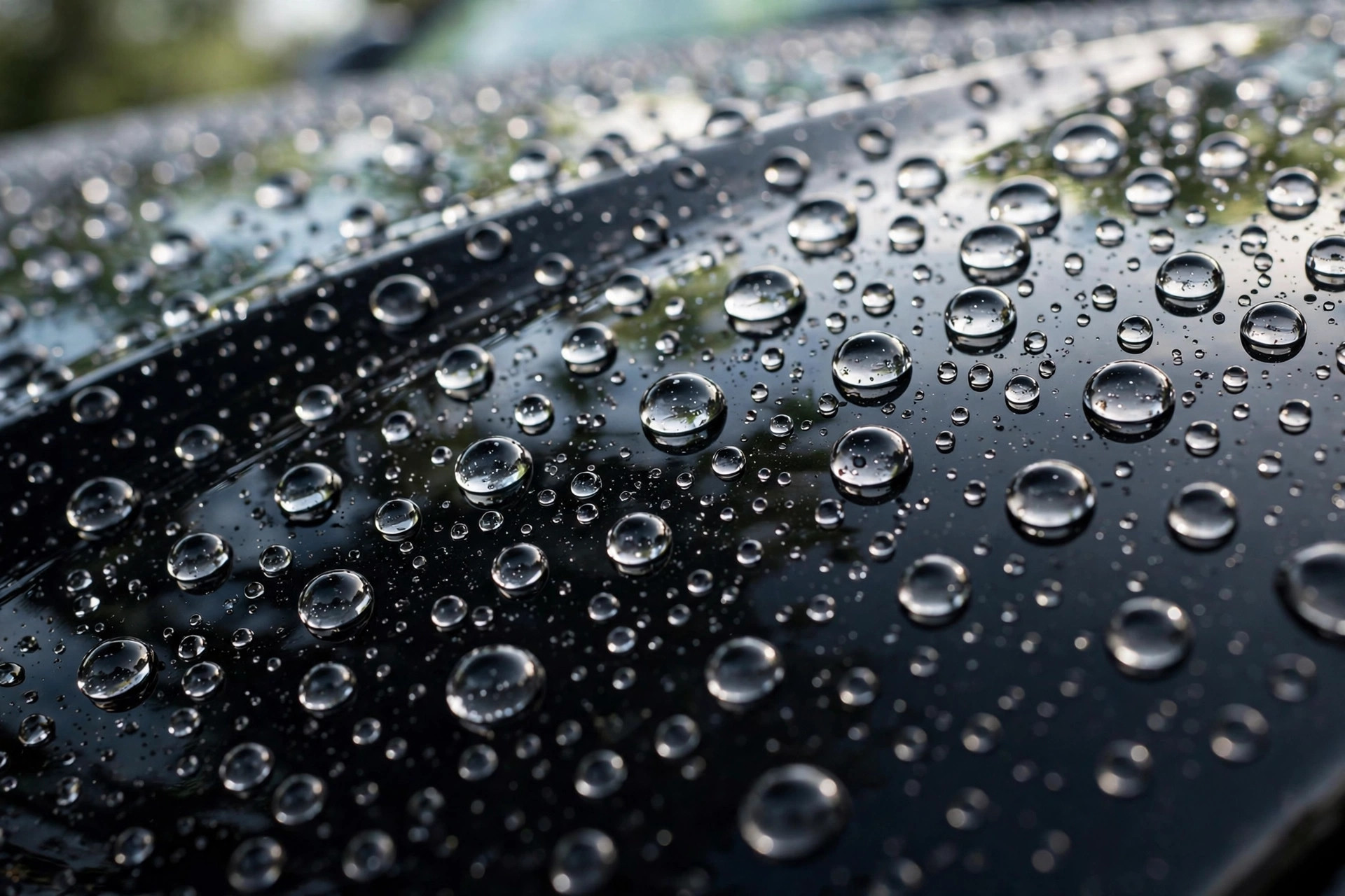 Water beading on ceramic-coated black paint