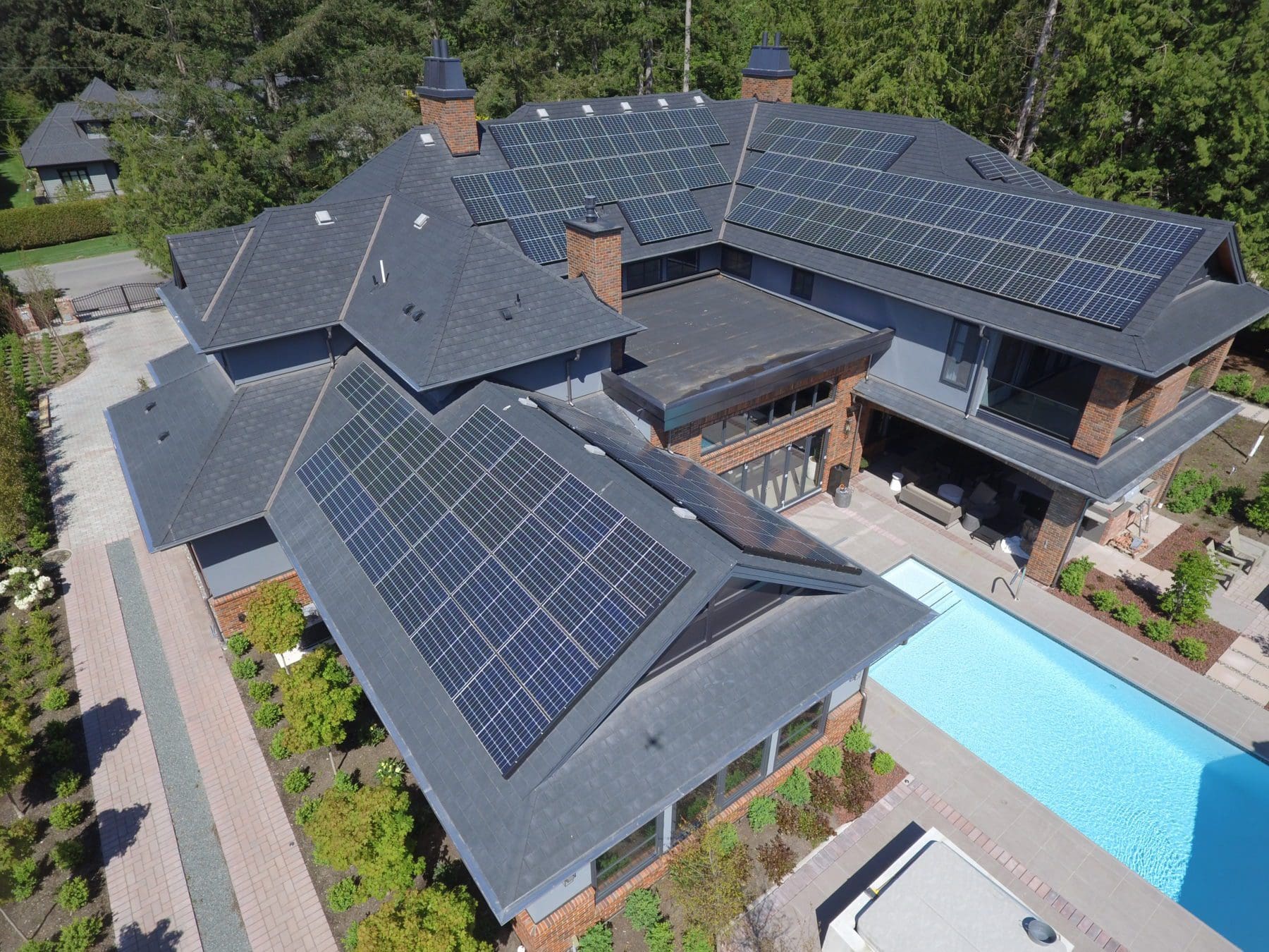 Aerial view of a residential roof in good condition