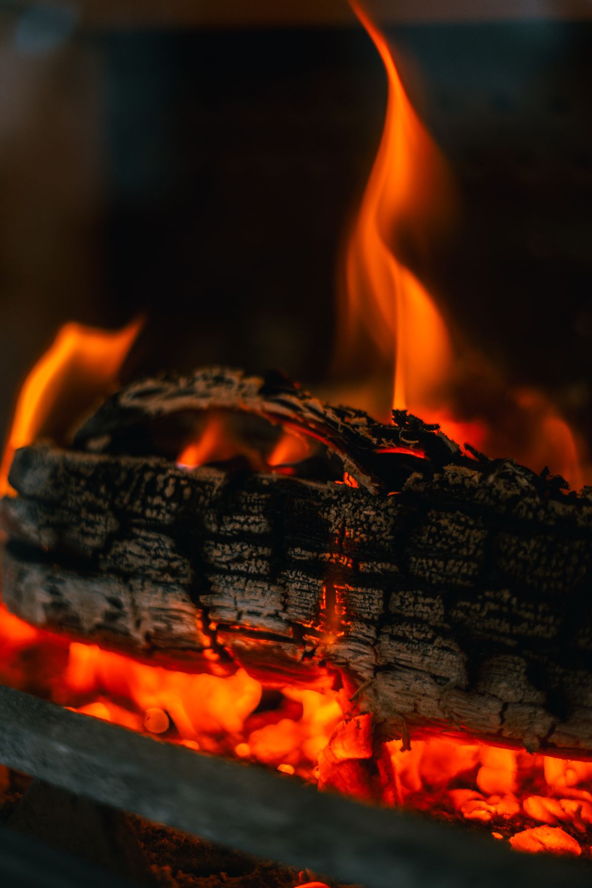 Glowing embers close-up