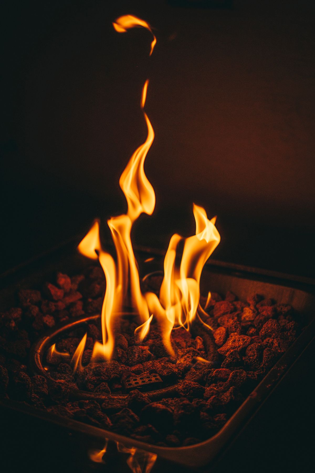 Gas fireplace burning in a living room