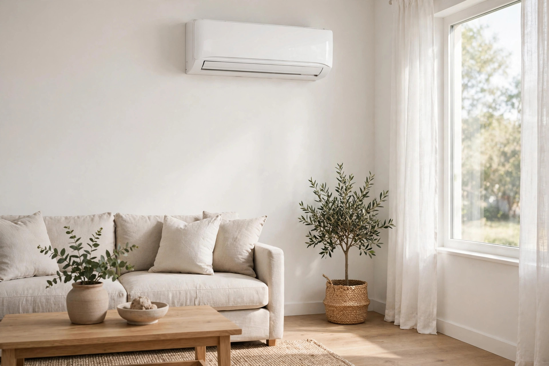 Wall-mounted indoor air conditioning unit installed in a home