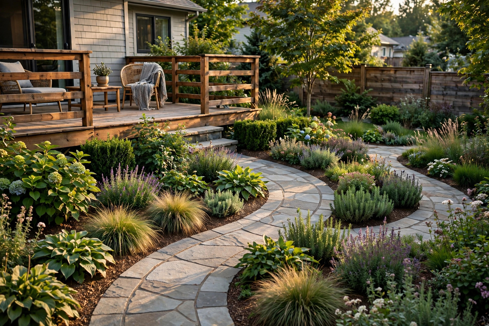 Manicured lawn and beds