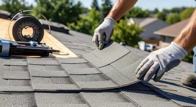 Roofer installing asphalt shingles on an Austin home