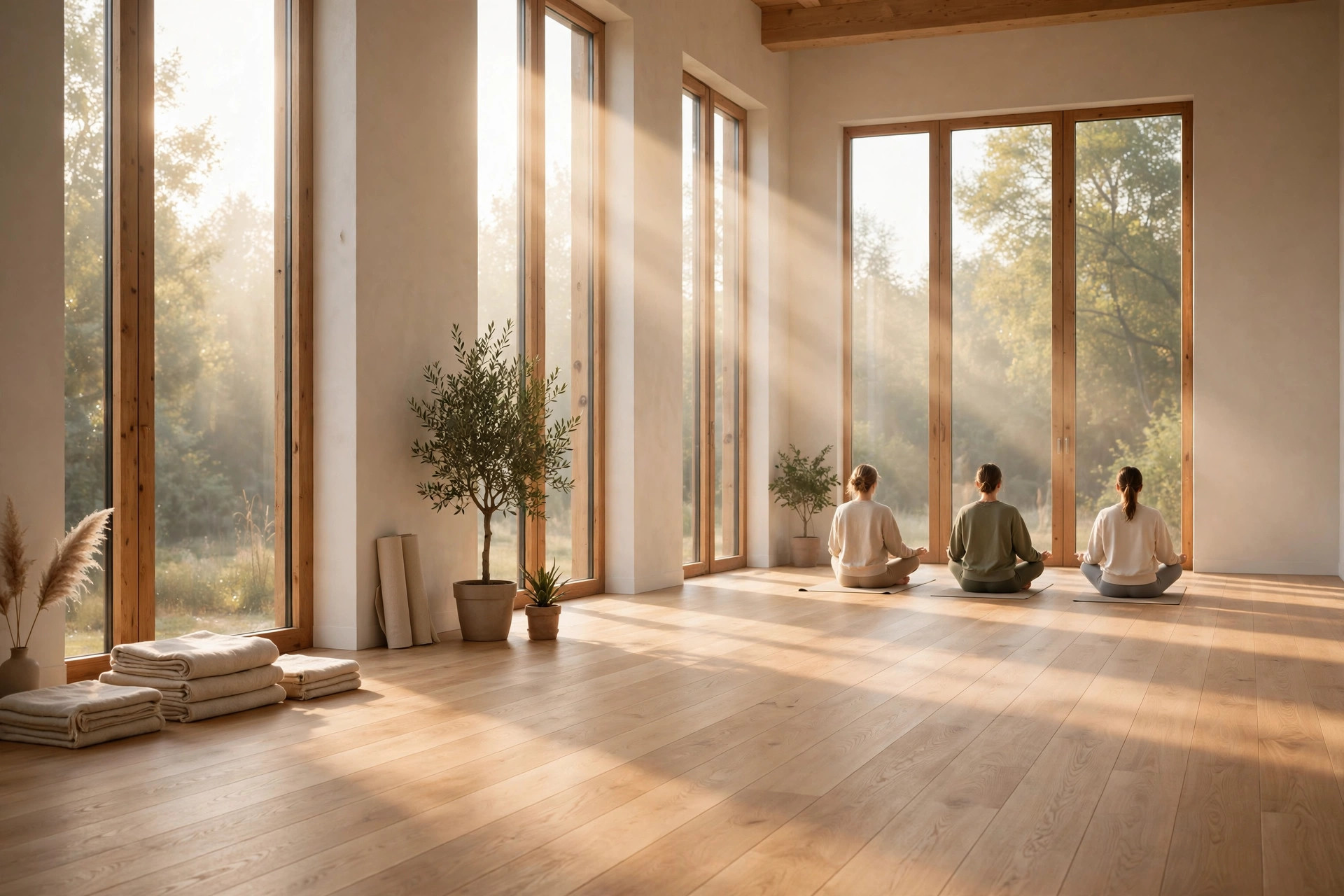 Morning light in a calm yoga studio