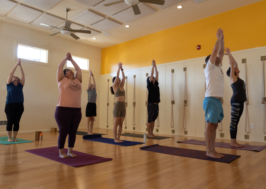Vinyasa flow class in session