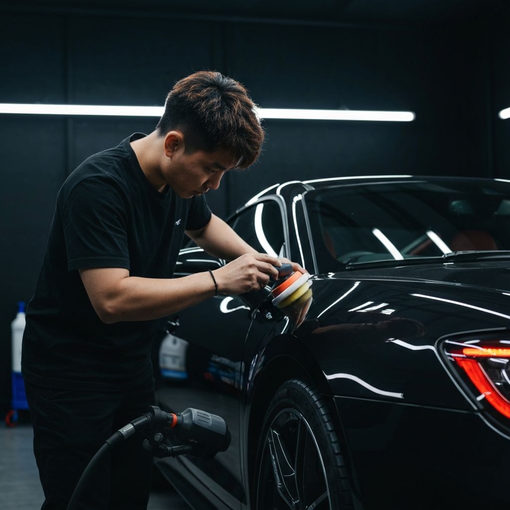 Illustrative concept imagery — technician machine-polishing a car