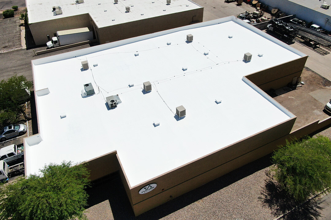 Flat foam roof on a commercial building
