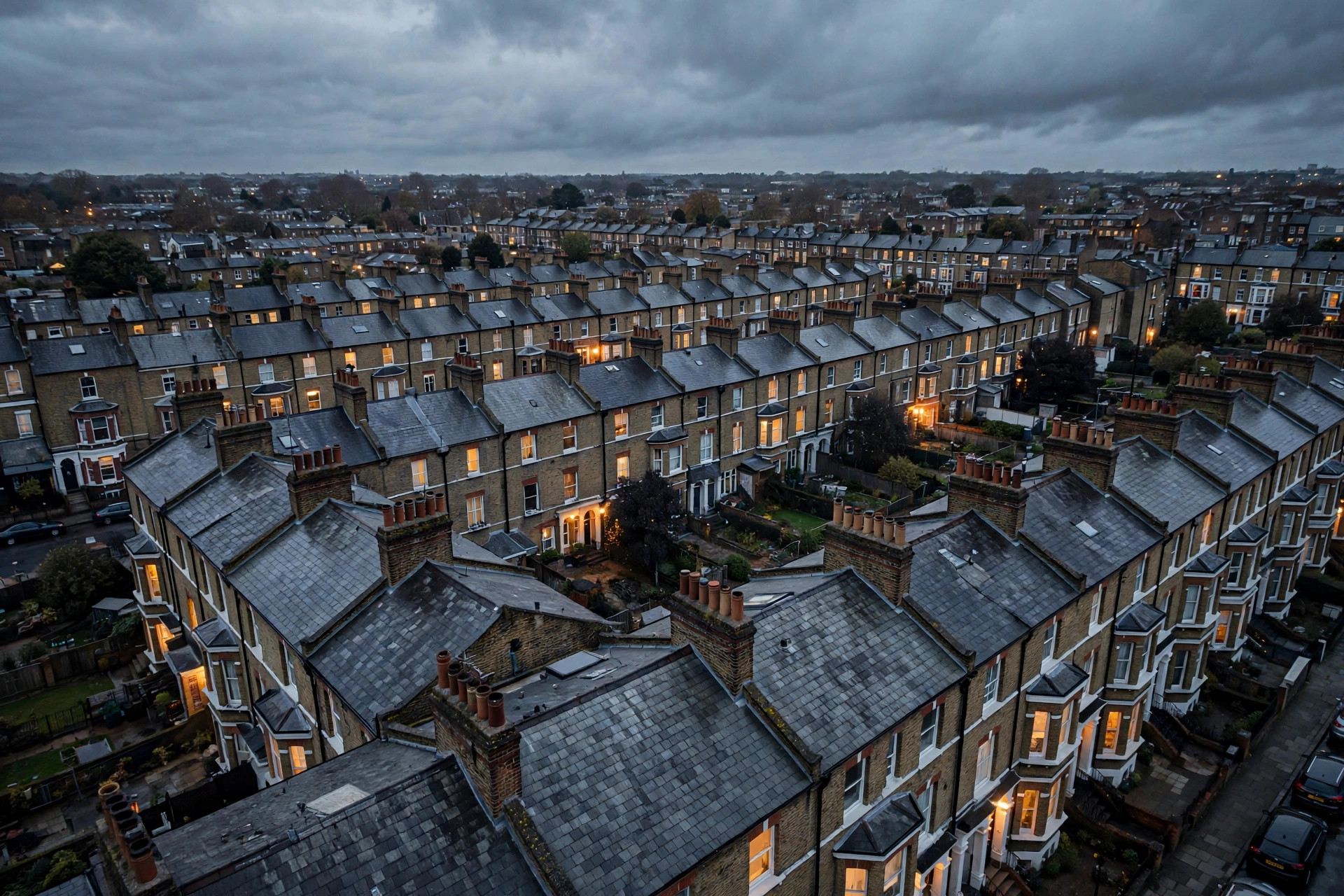 West London rooftops at dusk