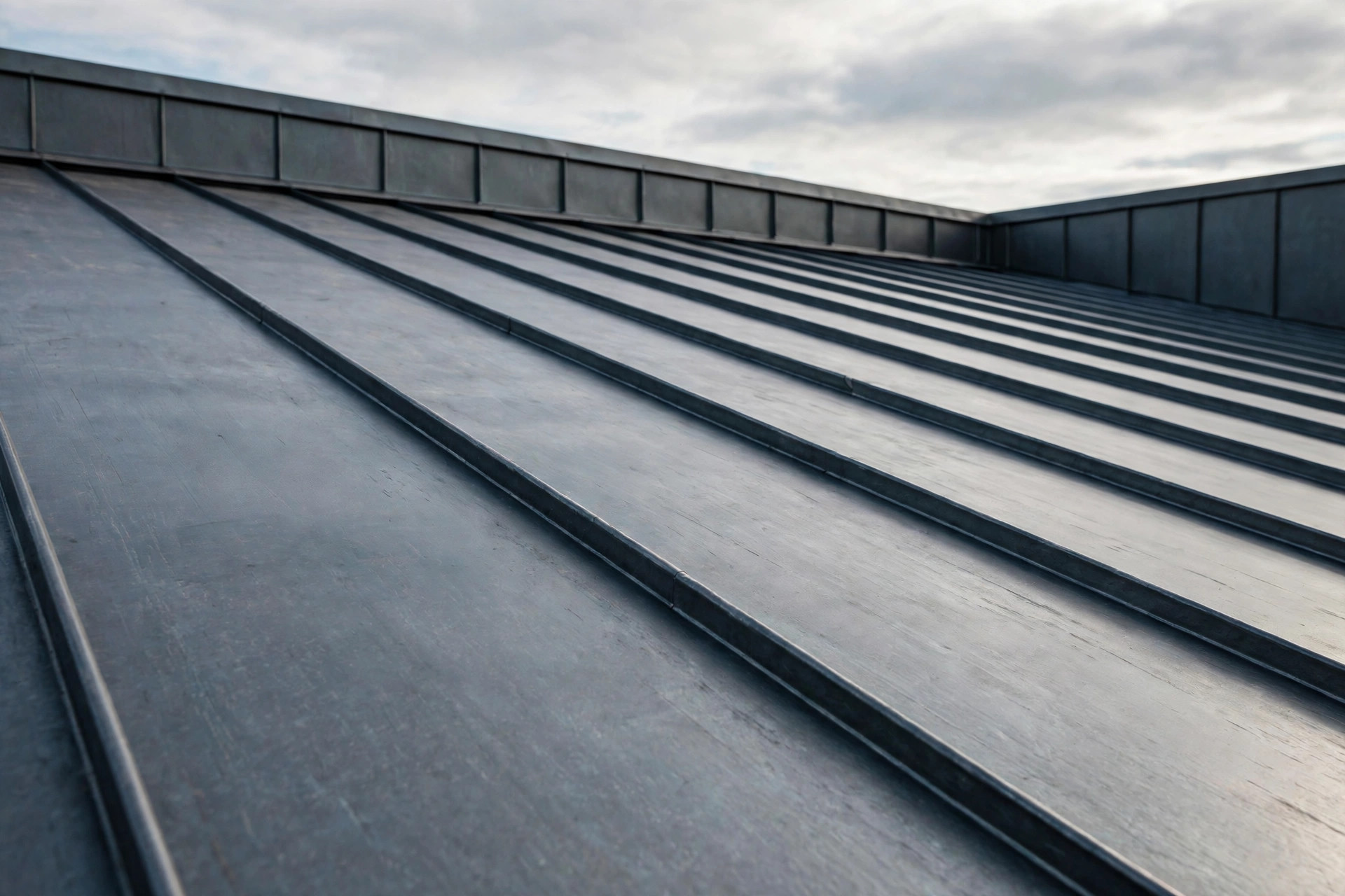 New zinc standing-seam flat roof detail
