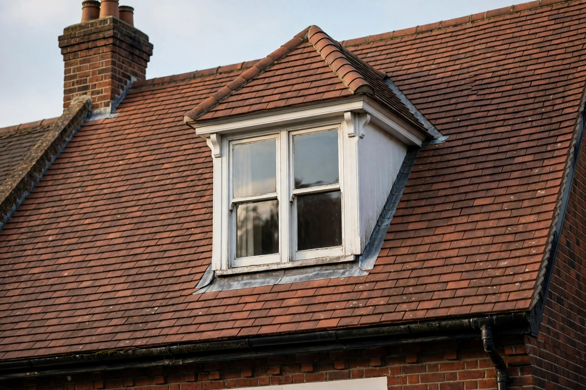 Clay plain-tile pitched roof of a London period house