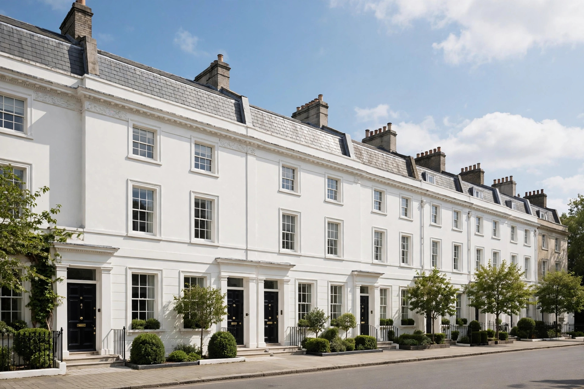 London period houses with slate roofs in daylight