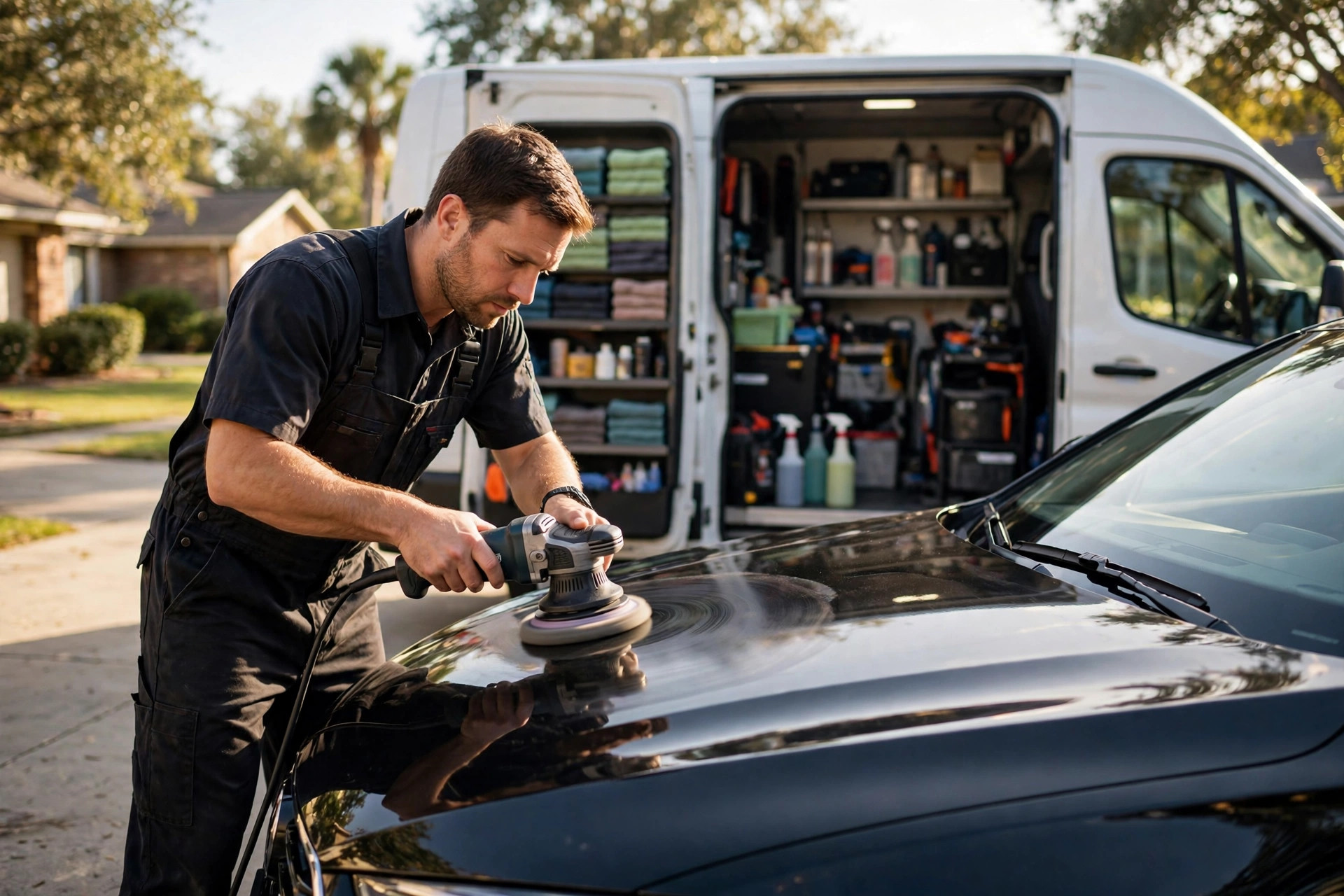Mercury crew detailing a car on location in Houston