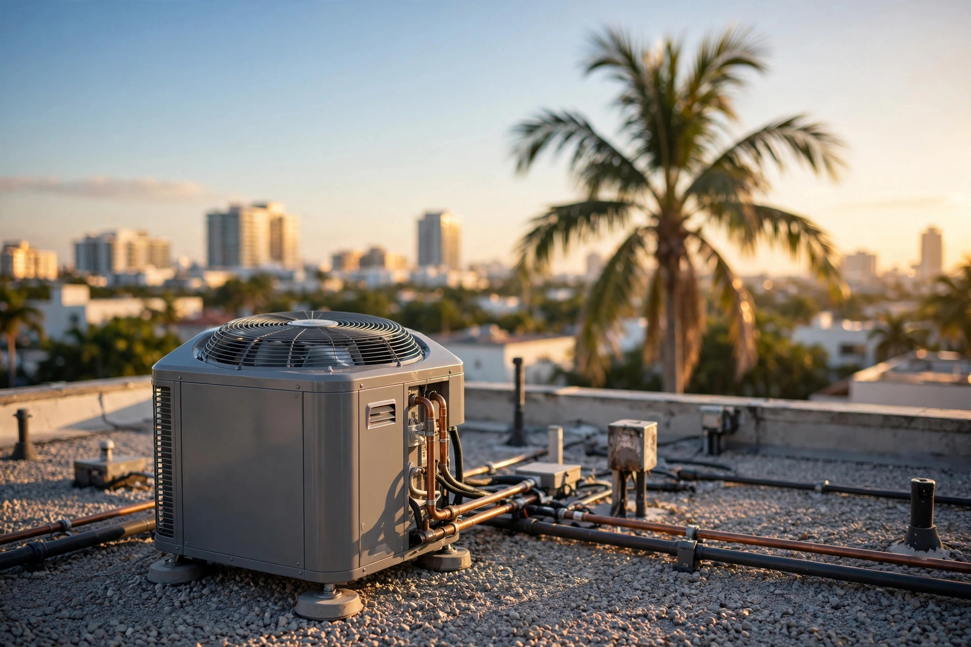 Air conditioning unit against a Miami sky