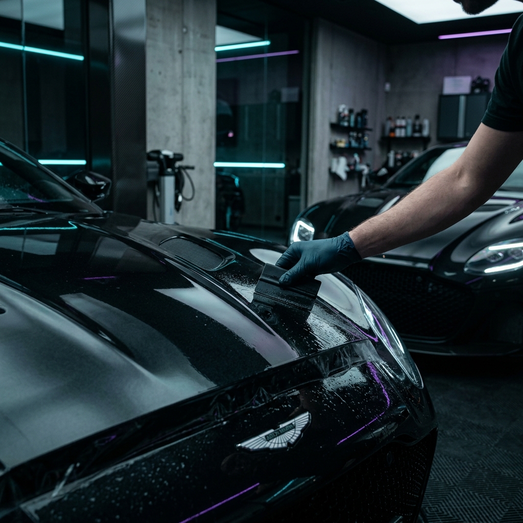 Paint protection film being applied to a car