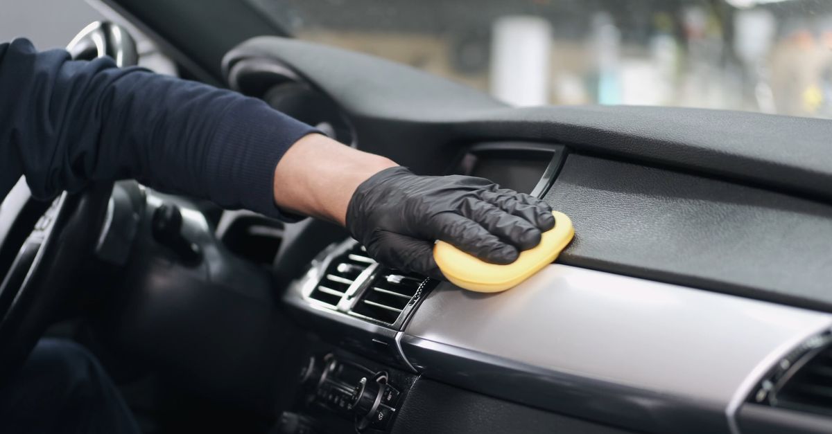 Interior detailing with steam cleaning on car seats