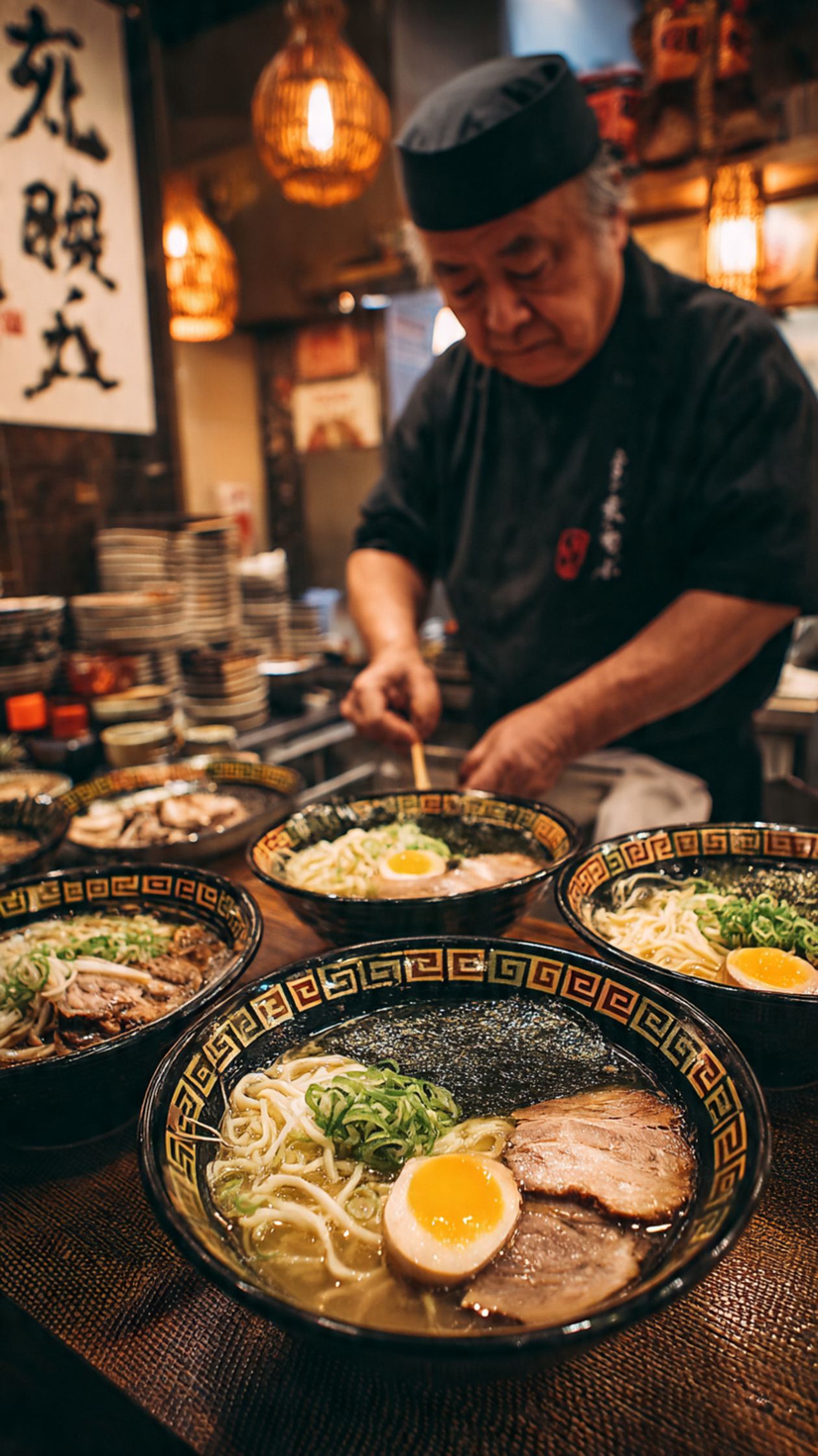 Chef finishing bowls of ramen at Nao, Perth