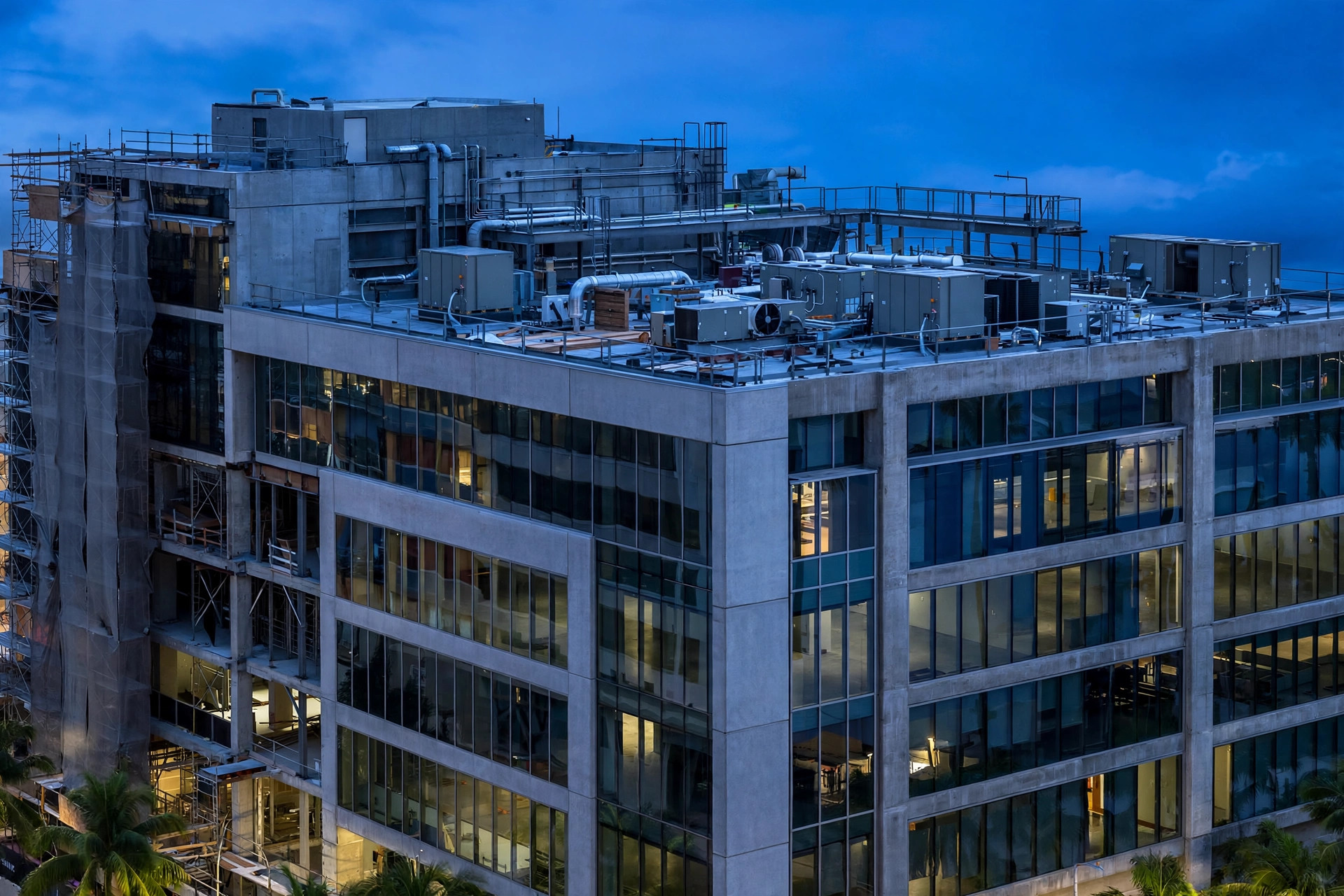 Commercial building at dusk in Miami